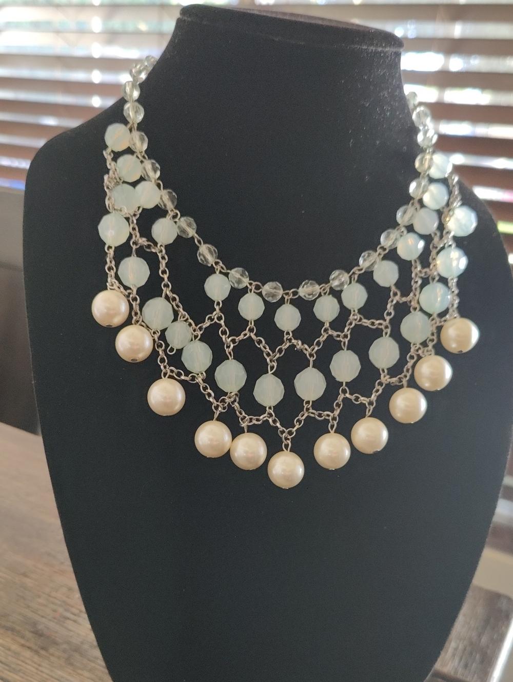 Statement Pearl and Mint Bead Necklace
